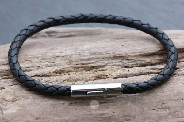 Black Chunky plaited leather bracelet - medium