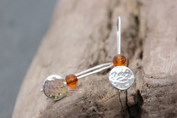 Amber Glitter Hammered Disk earrings