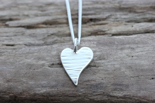 Mini Squishy Heart Pendant - Line Hammered