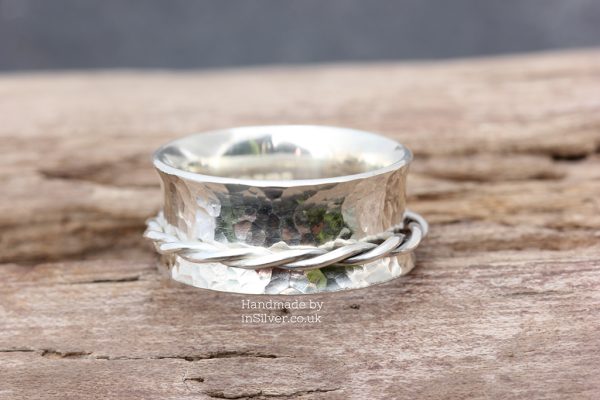 Spinner Ring - Glitter hammered/twist band 13