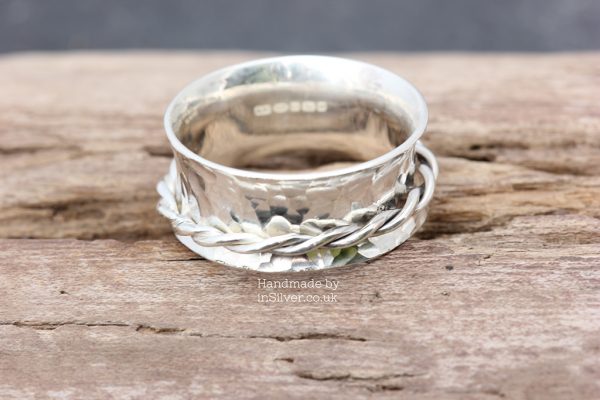Spinner Ring - Glitter hammered/twist band 14