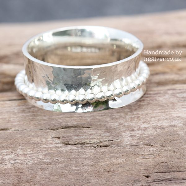 Spinner Ring - Glitter hammered/bead band 3