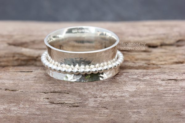 Spinner Ring - Glitter hammered/bead band 4