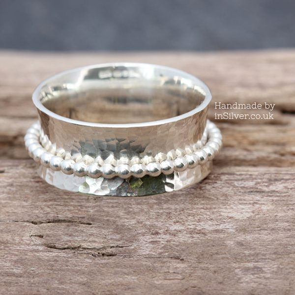 Spinner Ring - Glitter hammered/bead band 4