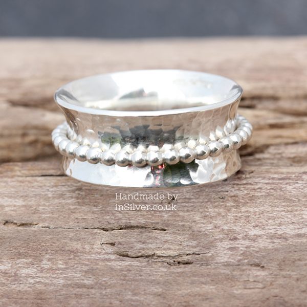 Spinner Ring - Glitter hammered/bead band 5