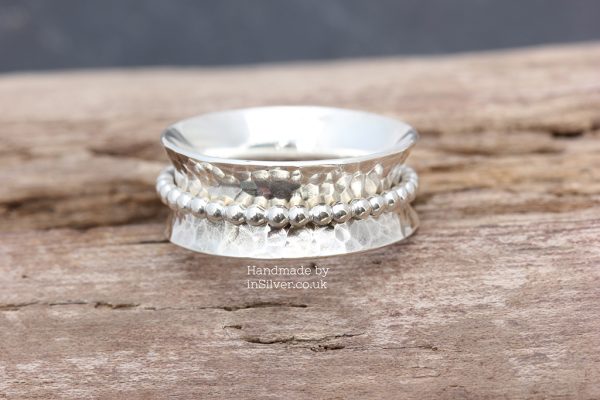 Spinner Ring - Glitter hammered/bead band 6