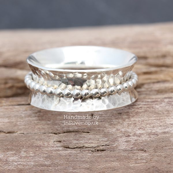 Spinner Ring - Glitter hammered/bead band 6