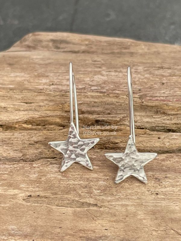 Glitter Hammered Star Hook Earrings
