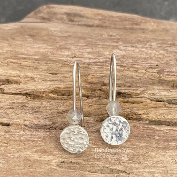 Labradorite Glitter Hammered Disk earrings