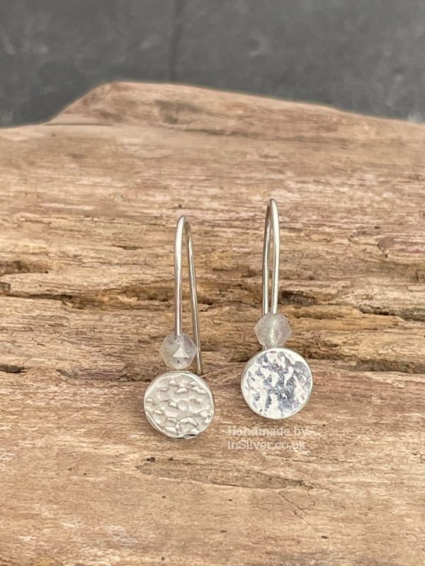 Labradorite Glitter Hammered Disk earrings