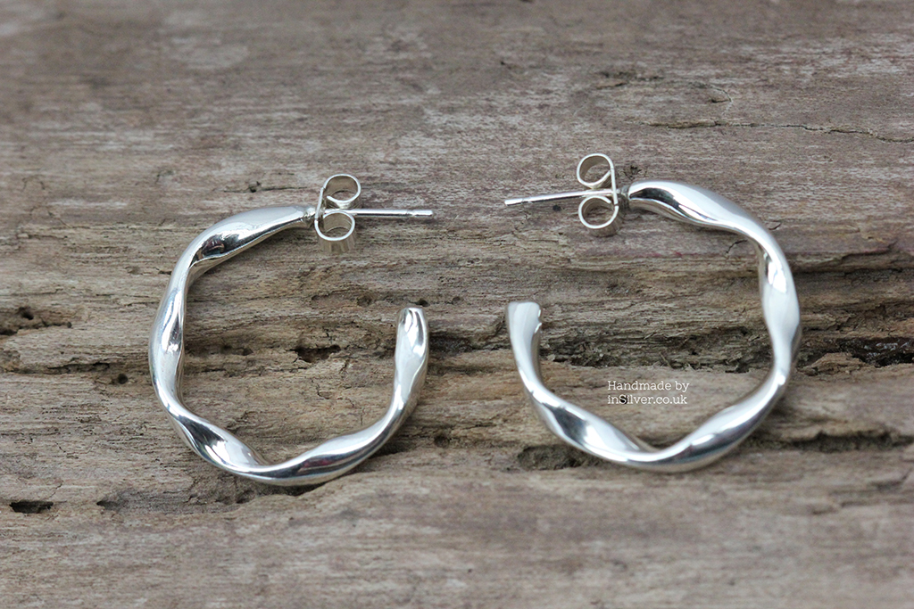 Ribbon Twist Hoops driftwood 1 wm 1024 Ribbon Twist Hoop Earrings. Handmade in recycled silver