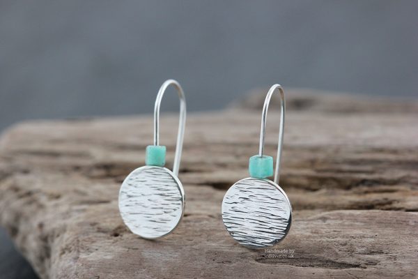 Amazonite Line Hammered Coin Earrings