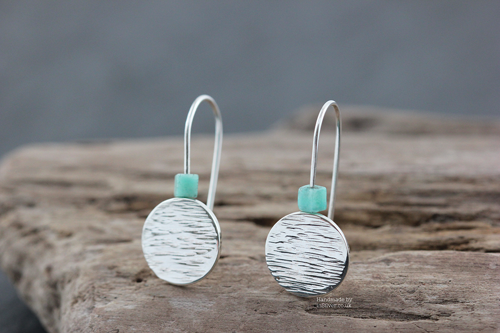 Amazonite Coins Front 1 wm 1024 Sterling silver & Amazonite Earrings, handmade in Folkestone