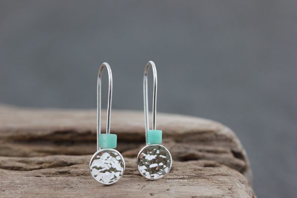 Amazonite Glitter Hammered Disc Earrings