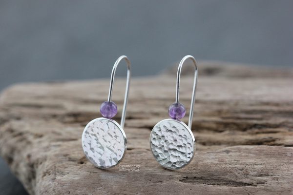 Amethyst Glitter Hammered Coin Earrings