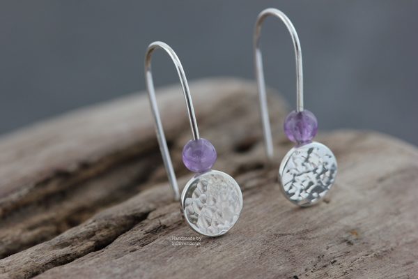 Amethyst Glitter Hammered Disc Earrings