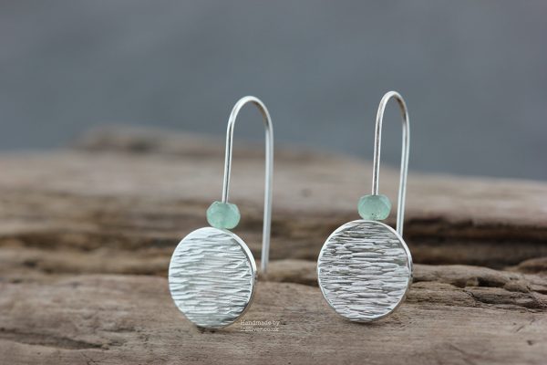 Aventurine Line Hammered Coin Earrings