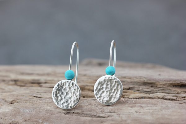 Turquoise Howlite line hammered Coin Earrings