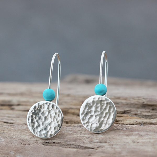 Turquoise Howlite line hammered Coin Earrings