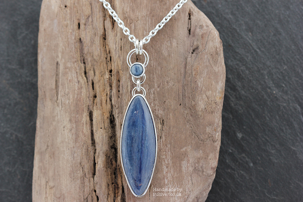 Kyanite pendant driftwood 1 wm 1024 Sterling silver blue Kyanite pendant handmade in Folkestone