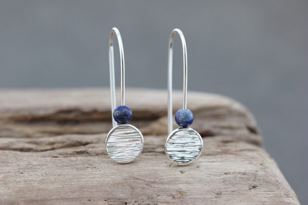 Lapis Lazuli line hammered disc earrings