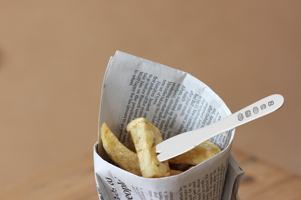 Chip fork Hallmarked chips 1 wm 1024 Sterling silver chip fork, hand sawn, decorative Hallmarks