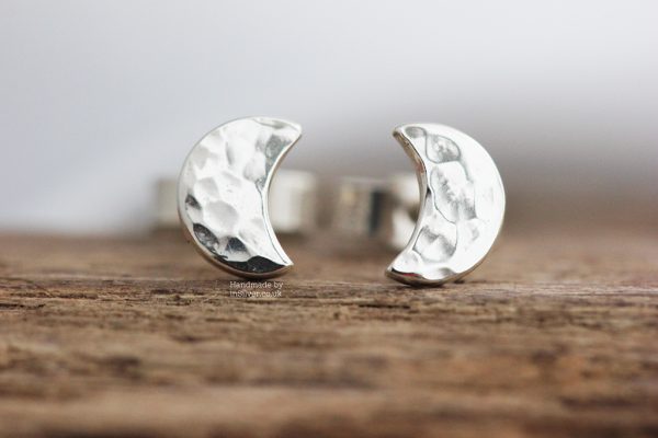 Mini Crescent Moon Ear Studs - Glitter Hammered