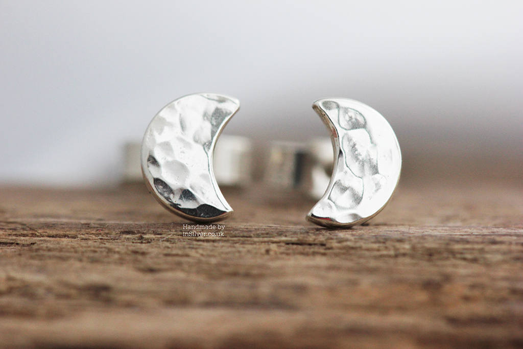 Mini Glitter hammered moon studs