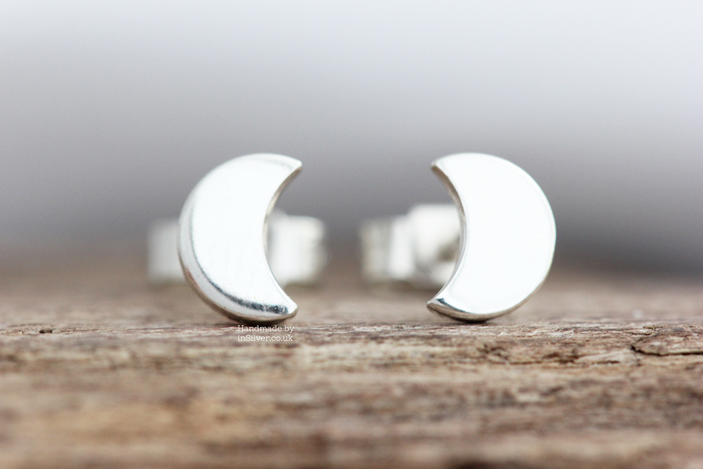 Mini Crescent moon studs smooth wood 10a WM 1024 Mini moon studs plain