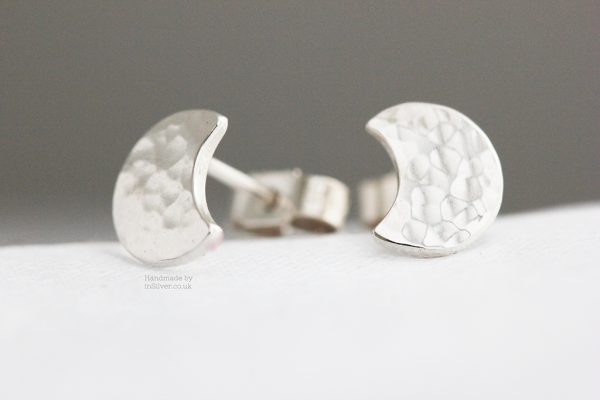 Crescent Moon Ear Studs - Glitter Hammered